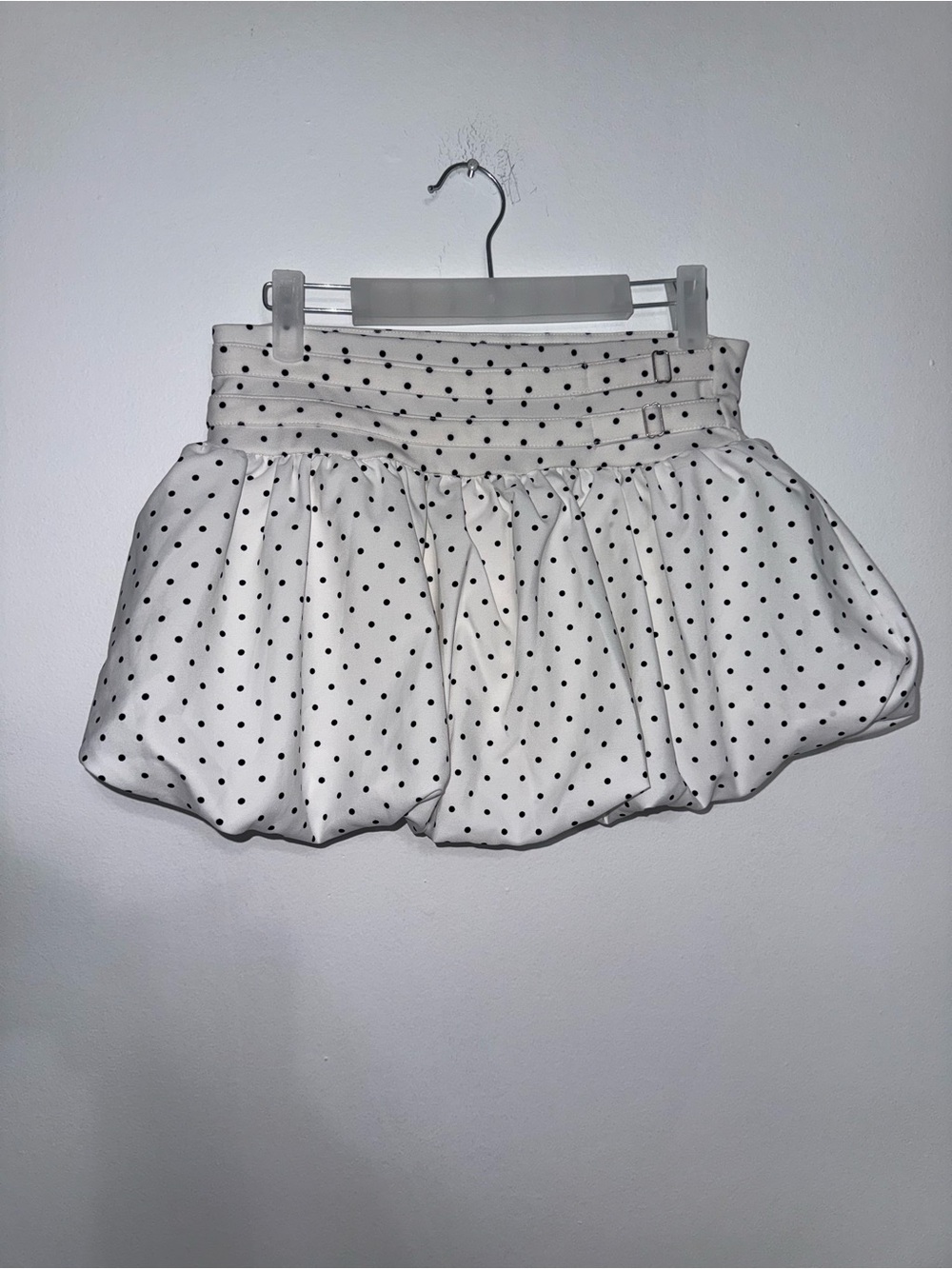 White Mini Bubble Skirt with Black Polka Dots